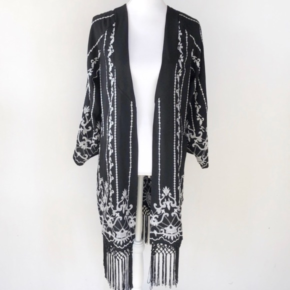 Topshop Tops - Topshop Embroidered Fringe Kimono, 4
